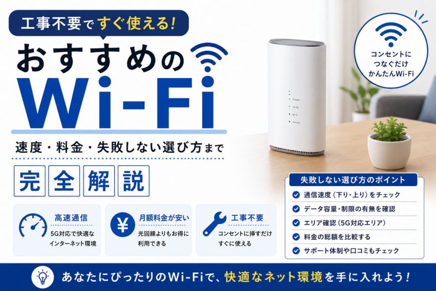 工事不要でおすすめのWi-Fi｜速度・料金・失敗しない選び方まで完全解説