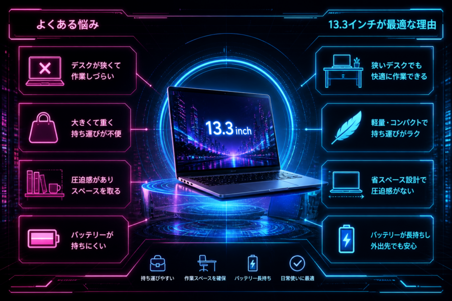 13.3インチノートPCは狭いデスクに最適