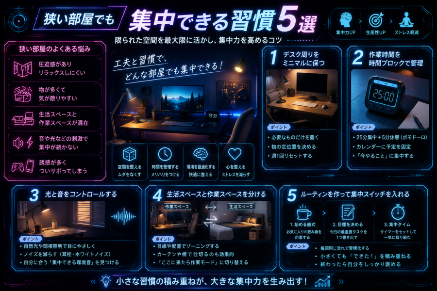 狭い部屋でも集中できる習慣5選