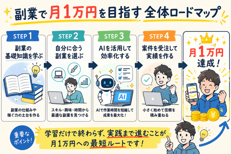 副業で月1万円を目指す全体ロードマップ
