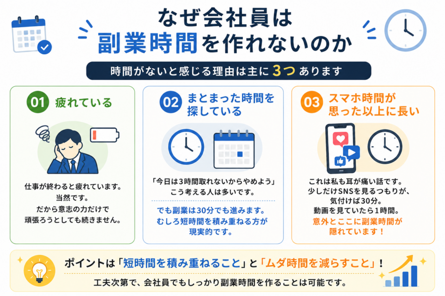 なぜ会社員は副業時間を作れないのか