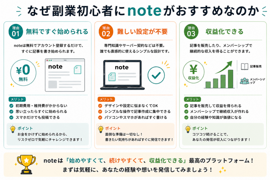 なぜ副業初心者にnoteがおすすめなのか
