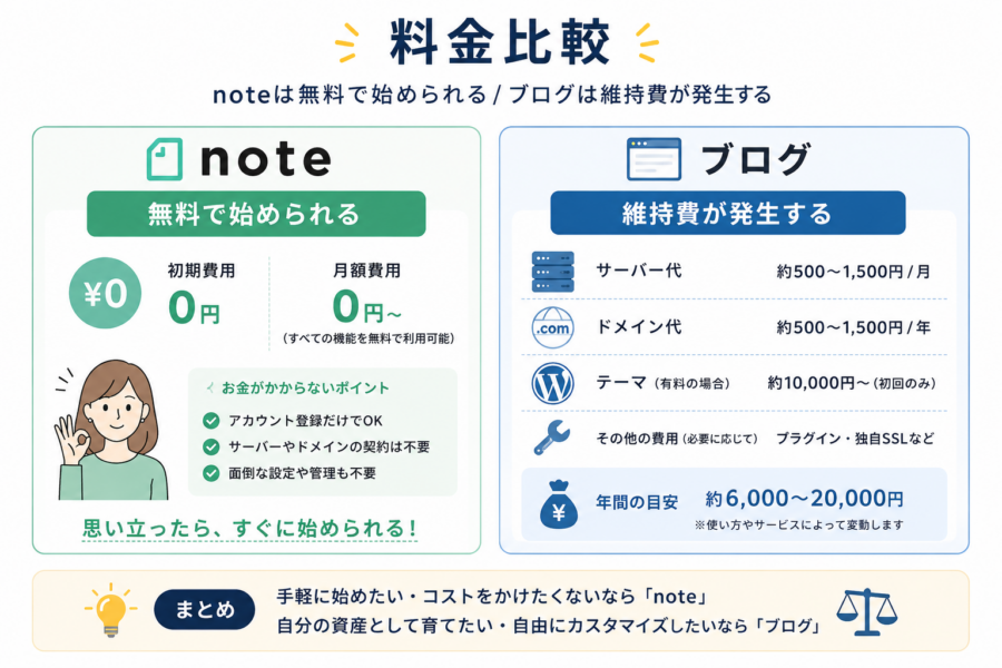 ブログとnote料金比較