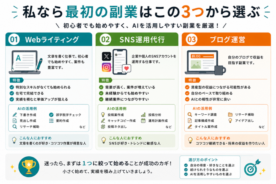 私なら最初の副業はこの３つから選ぶ